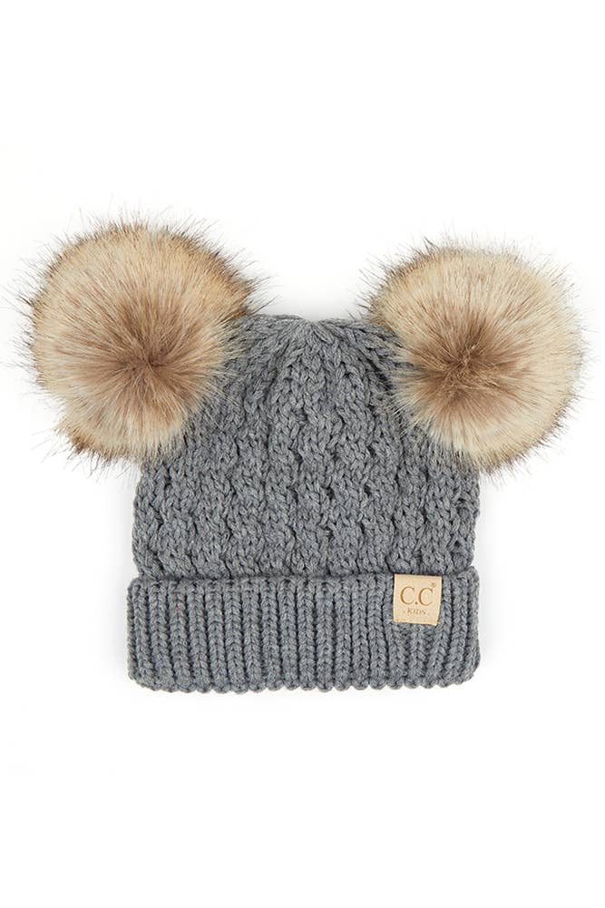 Hana - CC Kids Double Pom Pom All Over Cable Beanie: New Lavender