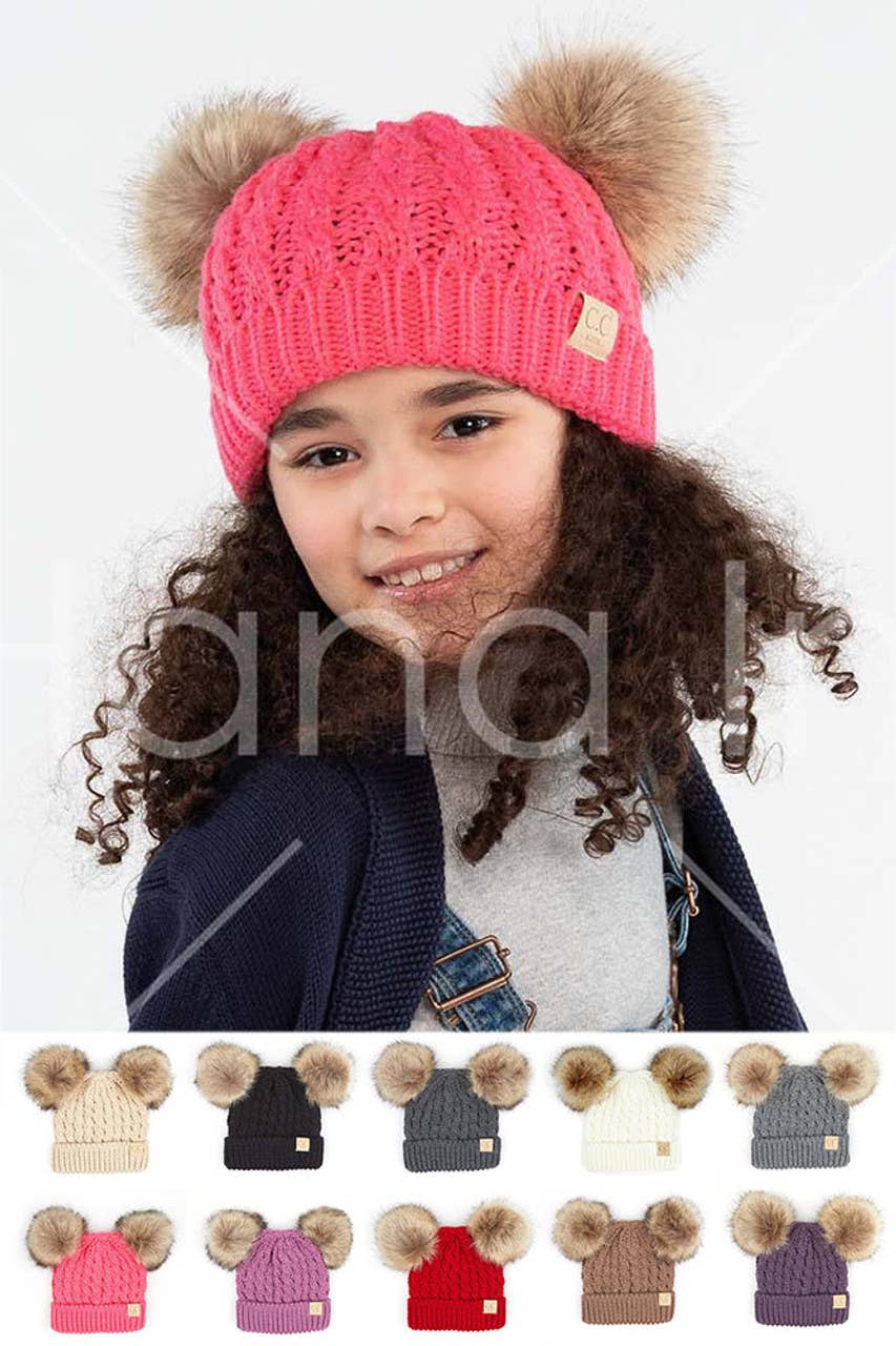 Hana - CC Kids Double Pom Pom All Over Cable Beanie: New Lavender