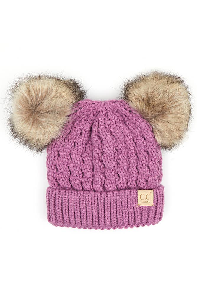 Hana - CC Kids Double Pom Pom All Over Cable Beanie: New Lavender