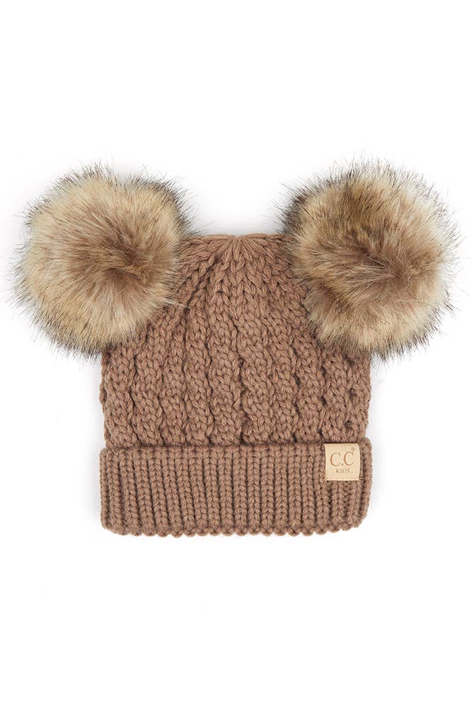 Hana - CC Kids Double Pom Pom All Over Cable Beanie: New Lavender