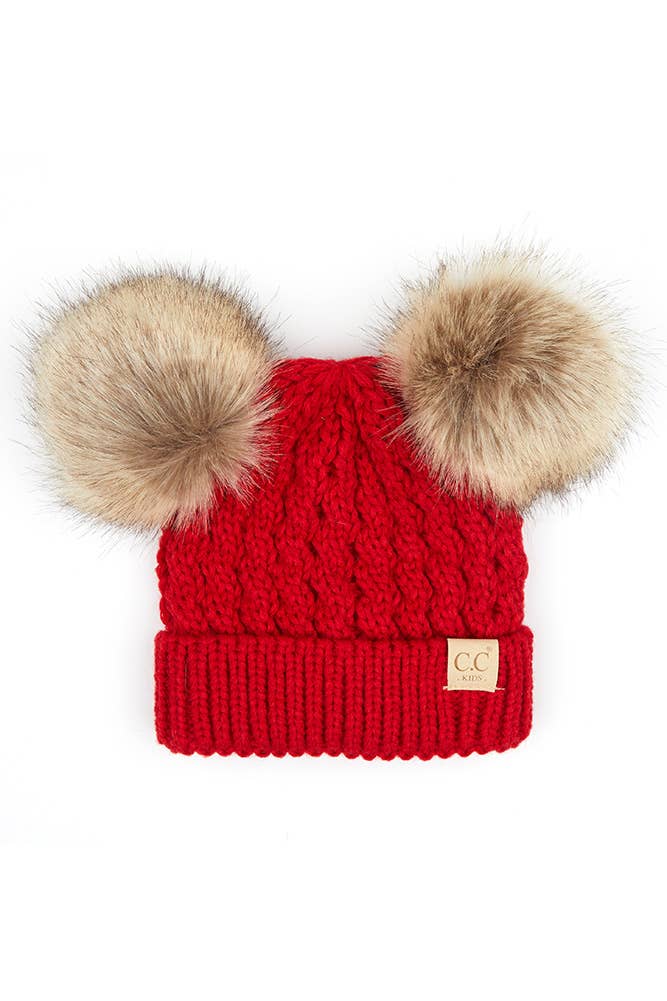 Hana - CC Kids Double Pom Pom All Over Cable Beanie: New Lavender