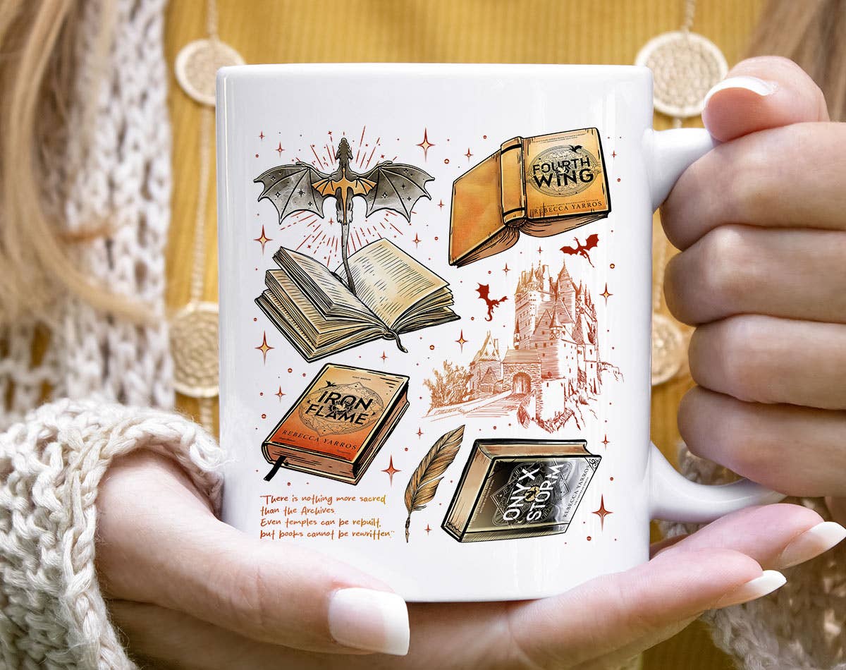 Fourth Wing Inspired Collage - Book Novel Coffee Mug  : 11oz White