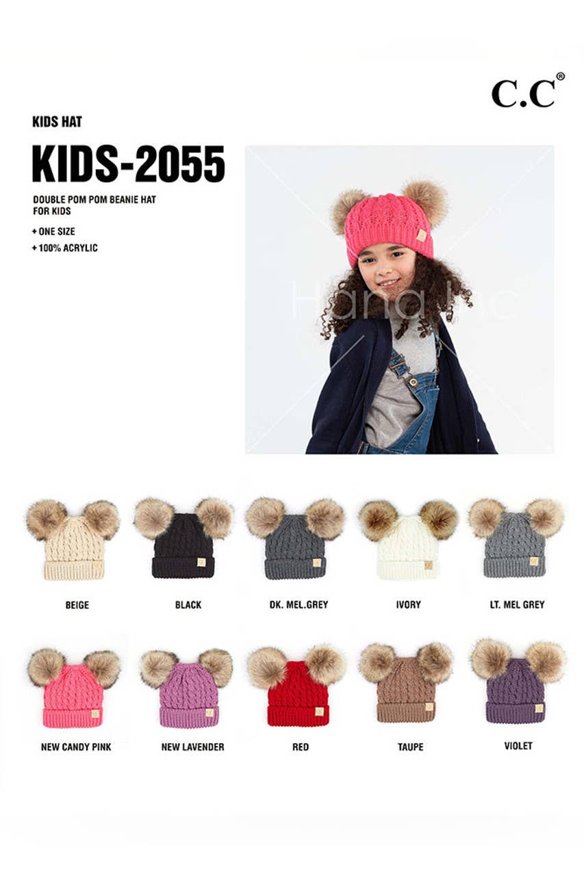 Hana - CC Kids Double Pom Pom All Over Cable Beanie: New Lavender