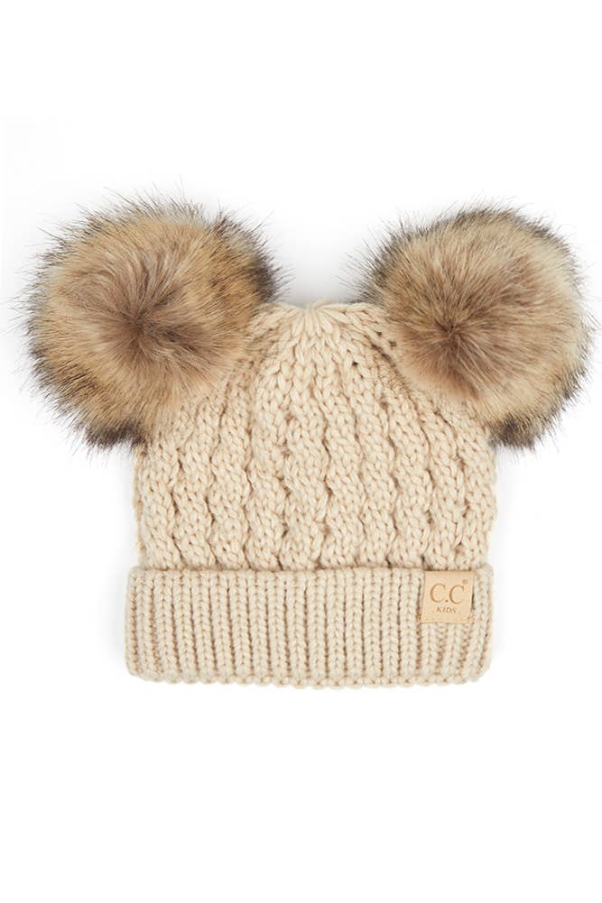 Hana - CC Kids Double Pom Pom All Over Cable Beanie: New Lavender