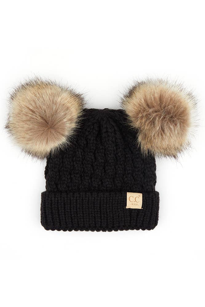 Hana - CC Kids Double Pom Pom All Over Cable Beanie: New Lavender
