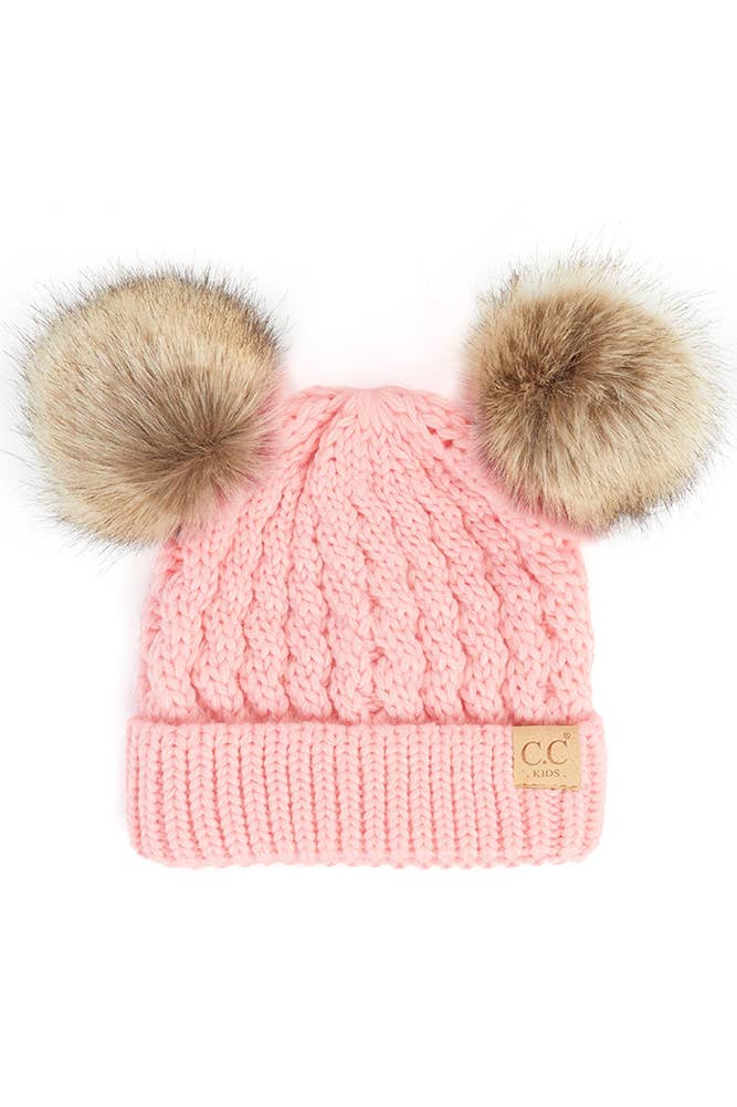 Hana - CC Kids Double Pom Pom All Over Cable Beanie: New Lavender