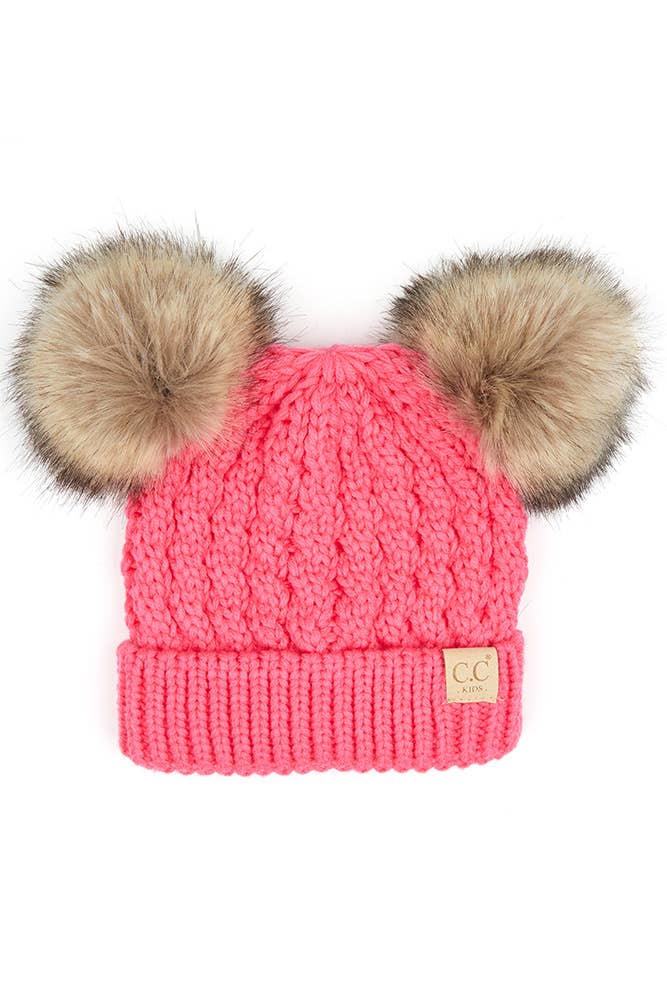 Hana - CC Kids Double Pom Pom All Over Cable Beanie: New Lavender