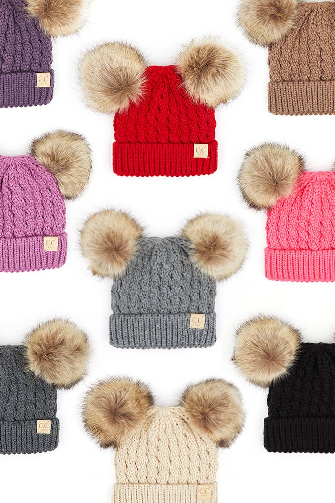 Hana - CC Kids Double Pom Pom All Over Cable Beanie: New Lavender