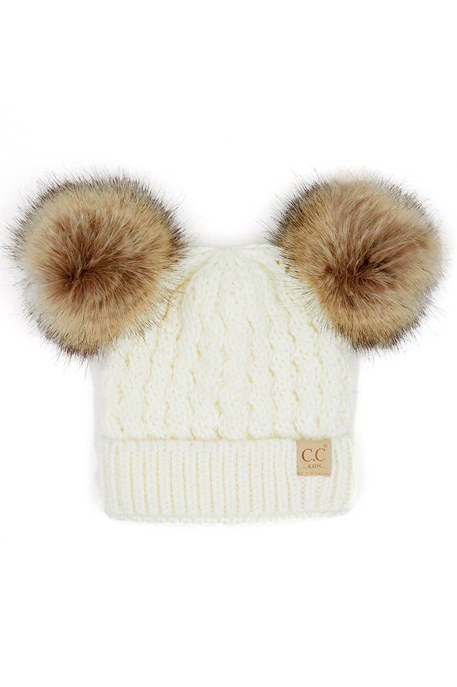 Hana - CC Kids Double Pom Pom All Over Cable Beanie: New Lavender