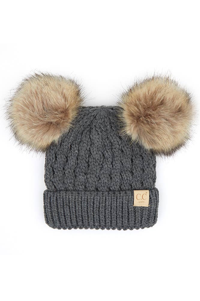 Hana - CC Kids Double Pom Pom All Over Cable Beanie: New Lavender