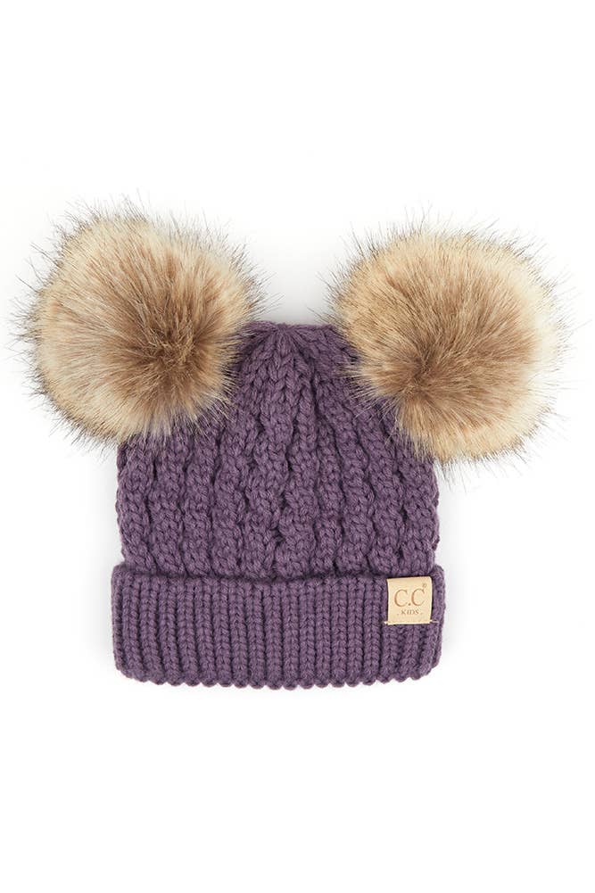 Hana - CC Kids Double Pom Pom All Over Cable Beanie: New Lavender